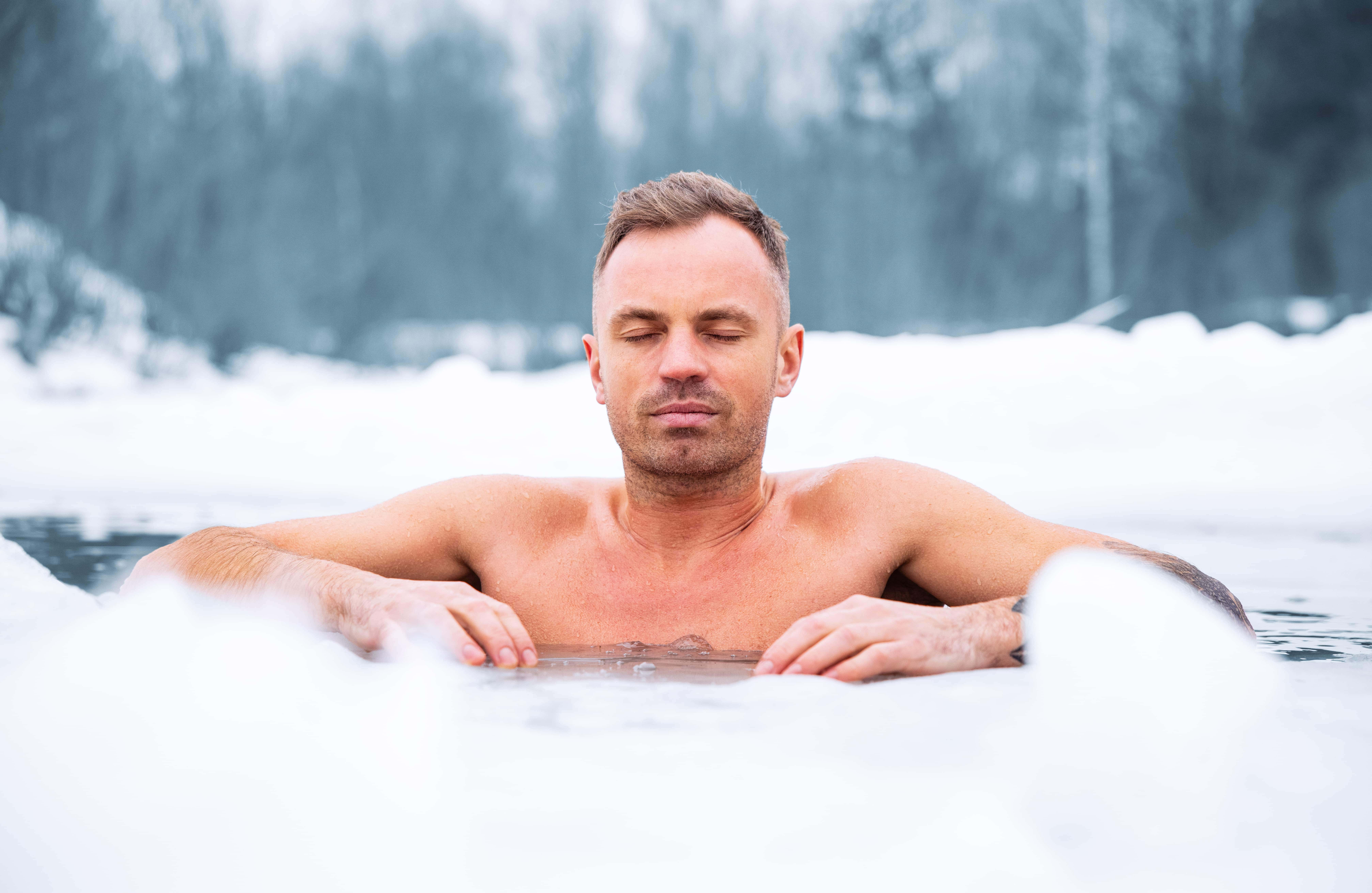 Man Relaxing In Frozen Water