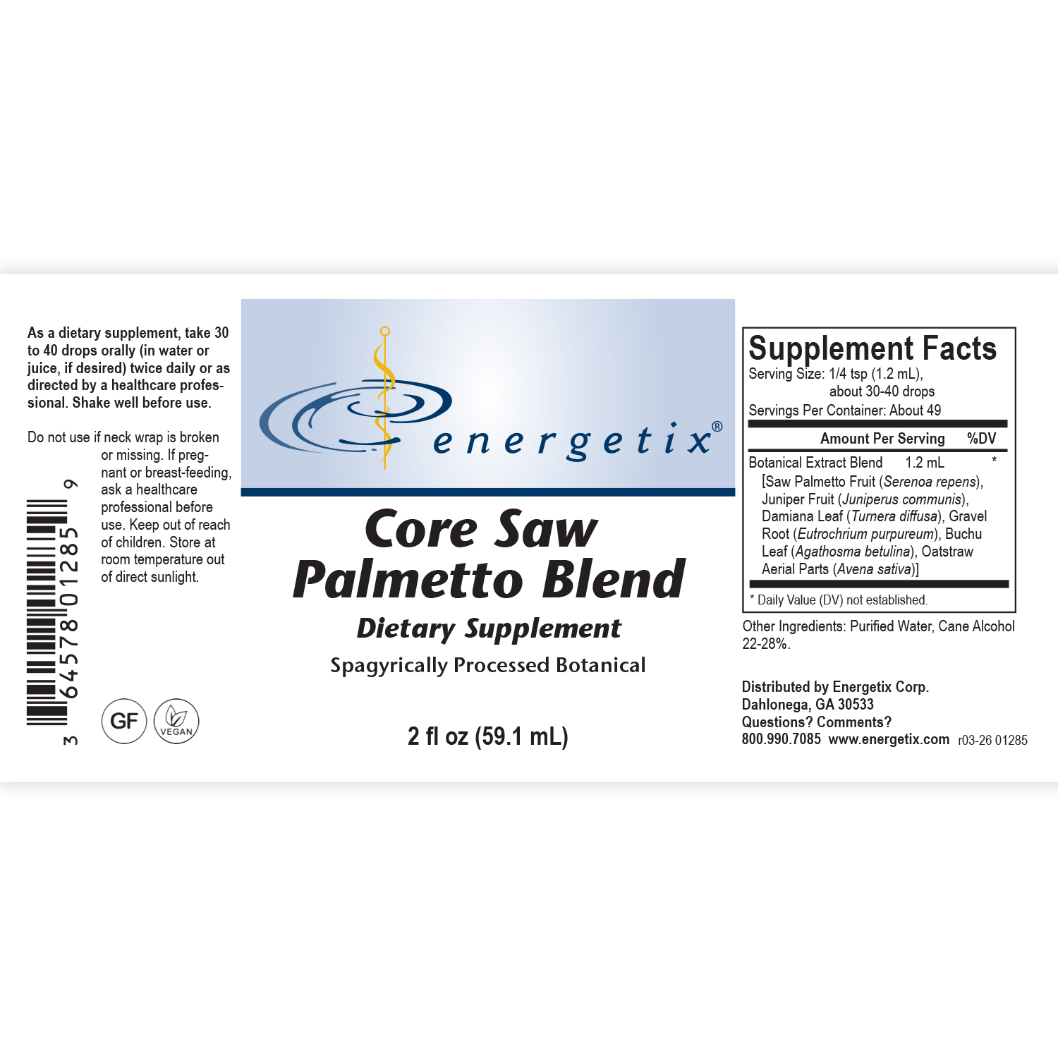Core Saw Palmetto Blend Label